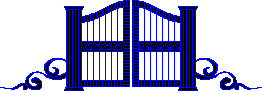 A blue gate, named the 222nd gate by the webmaster. Two robotic white wings float at the sides of it.
